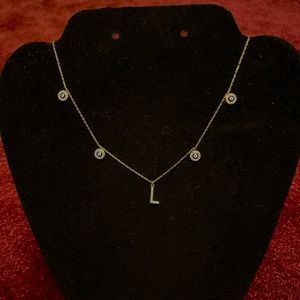 Gold Finish on Sterling Silver Evil Eye Initial L Necklace (Brand New)